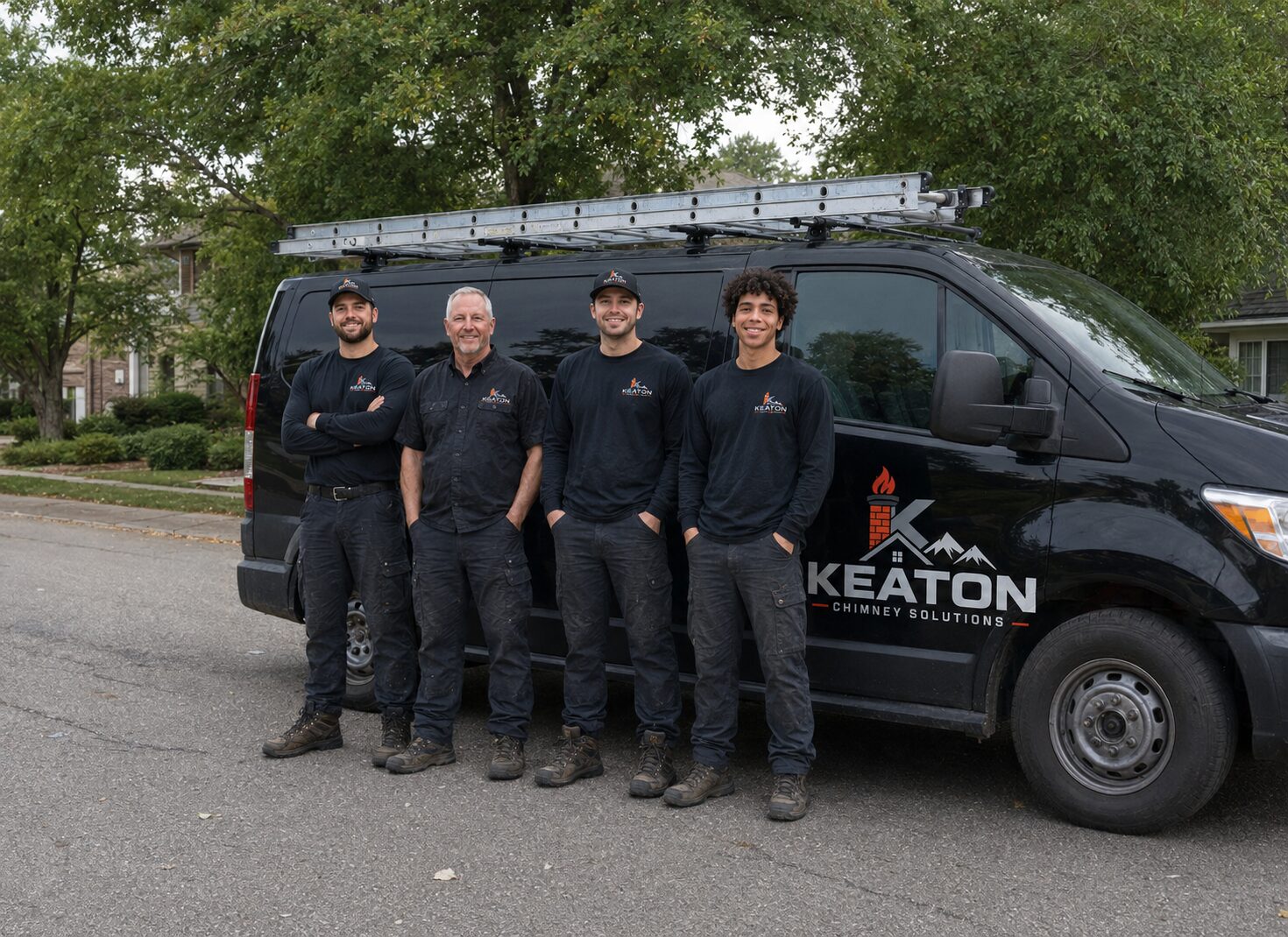 The Keaton Chimney Solutions team beside their service van